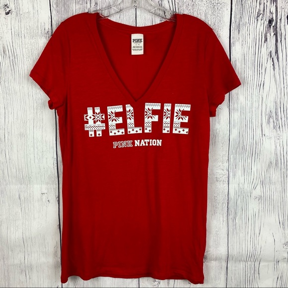PINK Victoria's Secret Tops - Victoria’s Secret Selfie Christmas T-shirt Lg Red